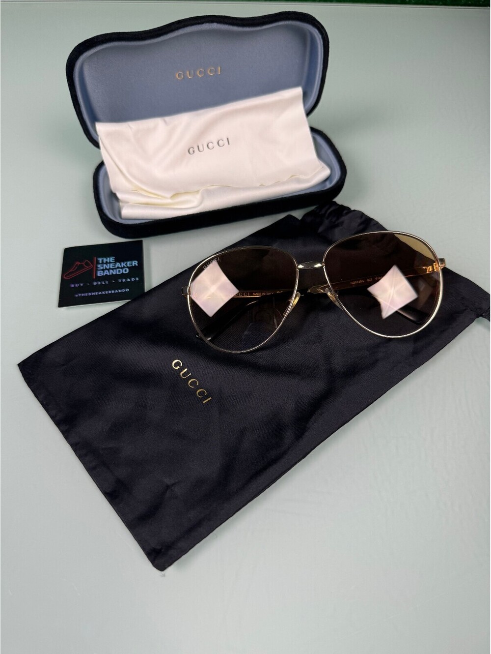 Gucci GG0138S 007 Gold/Brown Aviator Sunglasses AUTHENTIC